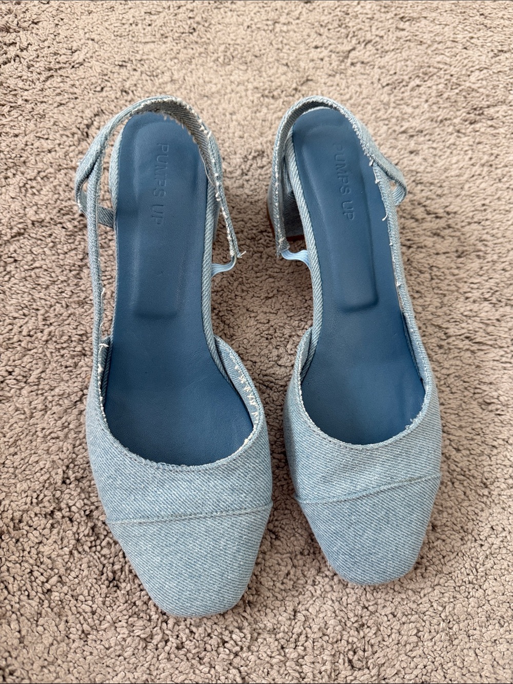 Denim Light Blue Block Heel Slingback Pumps - Picture 2 of 5